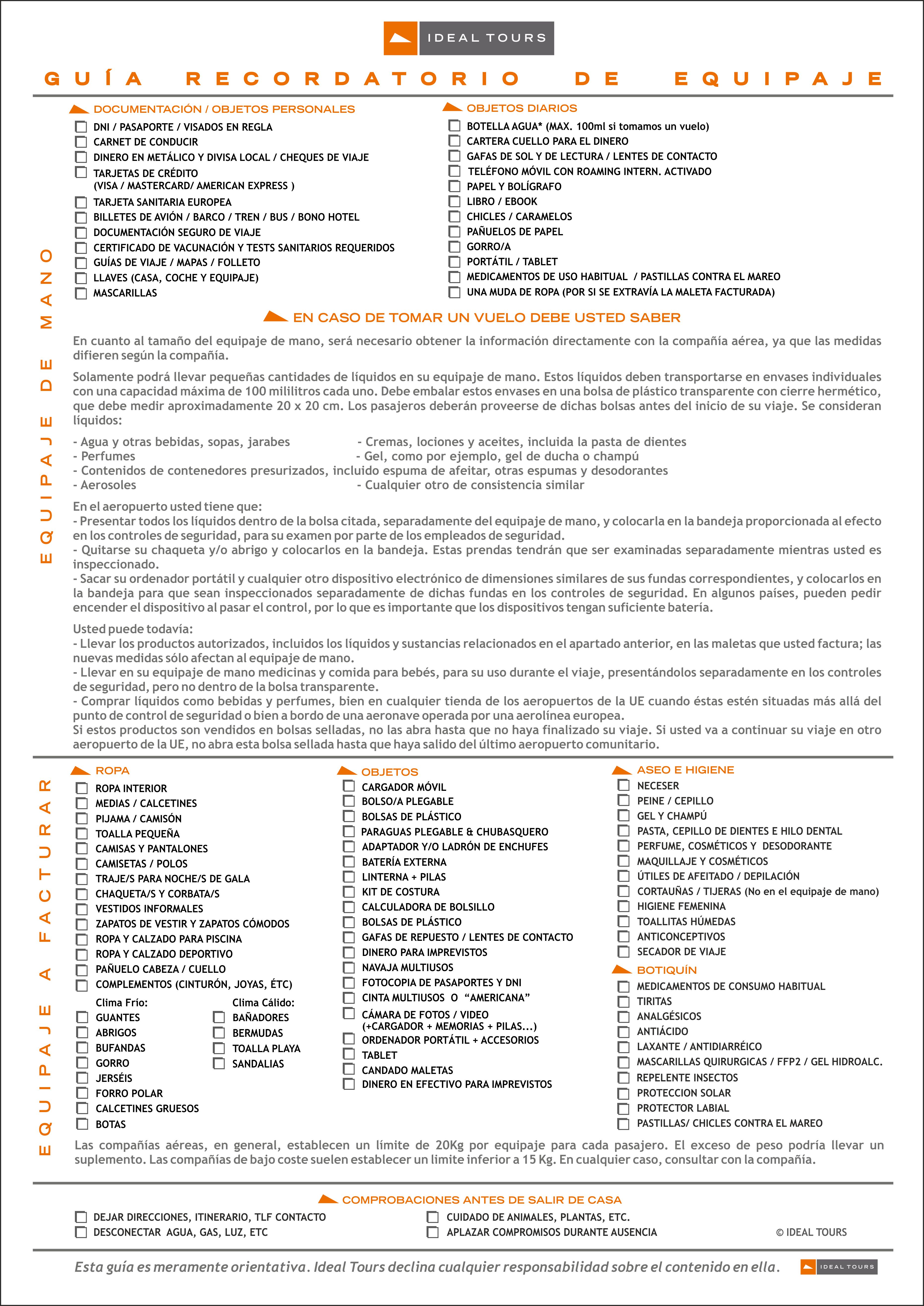 Guía recordatorio de equipaje